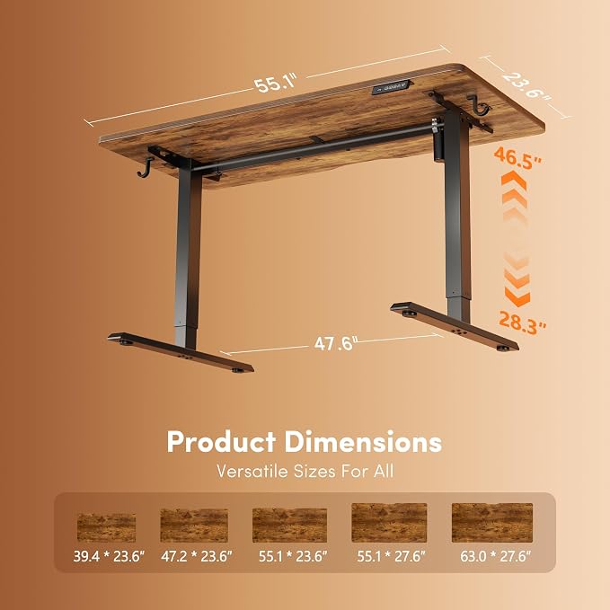FEZIBO Standing Desk 55 × 24 Inch Electric Height Adjustable, Rustic Brown | Sit and Stand Up Adjustable Desk, Home Office Computer Desk with 3 Customizable Memory Presets - Image 3