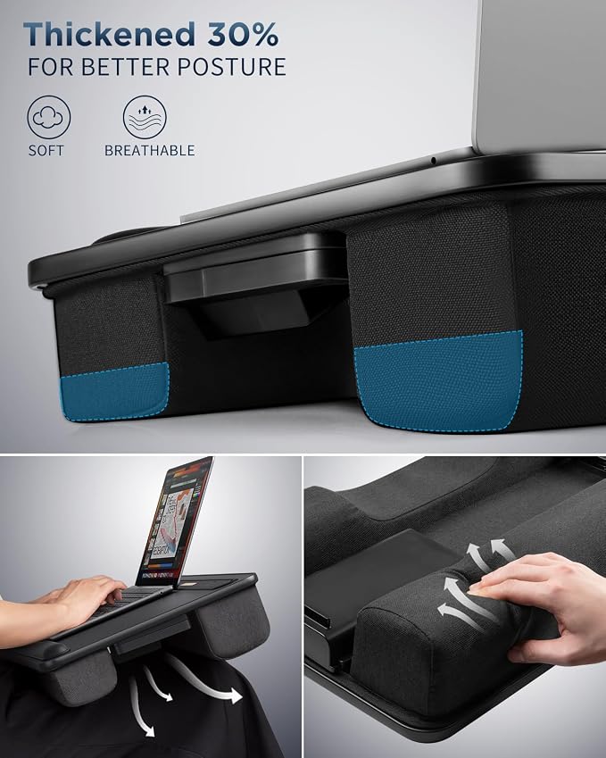 SAIJI Lap Desk with LED Light, Portable Laptop Tray with Cushion | Fits Up to 17" Laptops & MacBook, Lap Desks for Writing and Working, Leather Top, with Drawer, Wrist Rest and Phone Holder - Image 5