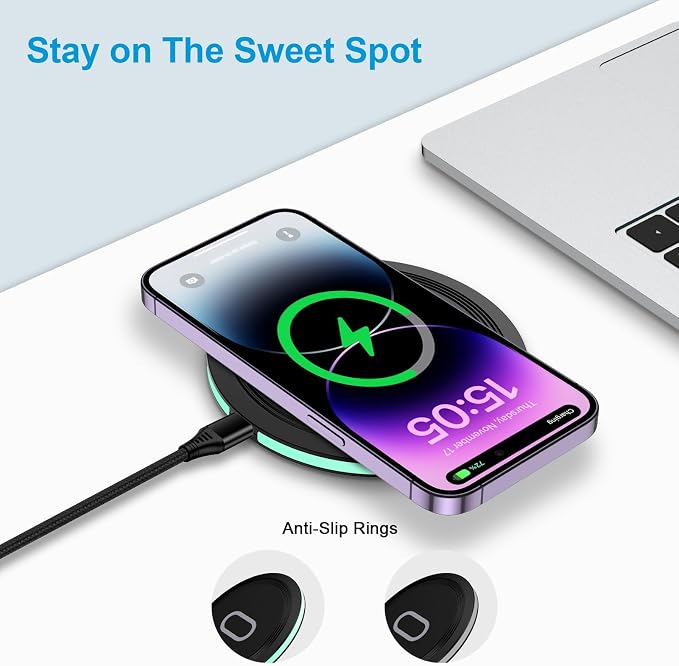 2Pack Samsung Fast Wireless Charging Pad with Adapter for S26 S25 S24 Ultra | 15W Wireless Charger Station for Samsung Galaxy S26+ S25 FE S25 Edge S23 Z Fold Flip8, Google Pixel 10 9 8, iPhone 17 16 15 - Image 6
