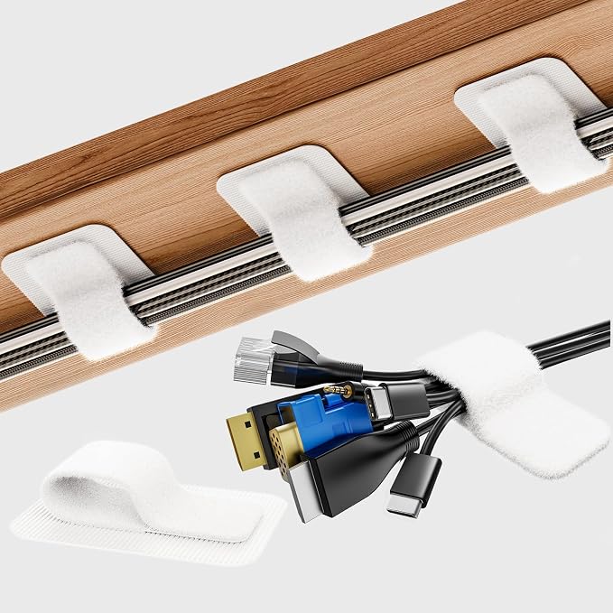 Cable Management Under Desk, 【Up to 15 Cord】【Enhanced Wire Holder】 Reusable Cord Organizer Holder, Adjustable Hook and Loop Cable Ties, Wire Clips Under Table Hider, 20 Pair(White) by Liveabetterlife