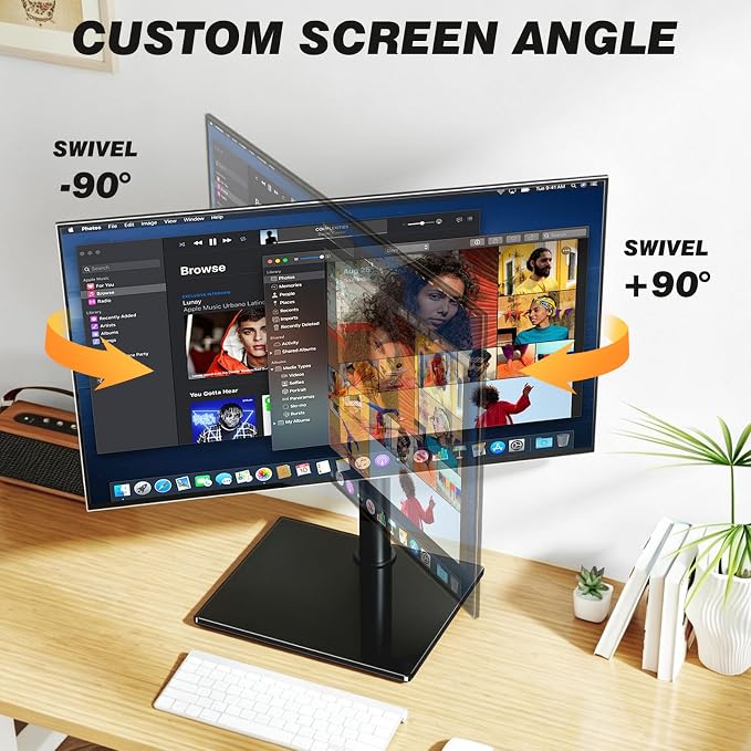 5Rcom Single Monitor Freestanding Stand, Holds Screens 17-35 Inch Regular and Ultrawide, Square Tempered Glass VESA Mount Base, Adjustable Height, Tilt, Swivel, Rotation, Black - Image 6