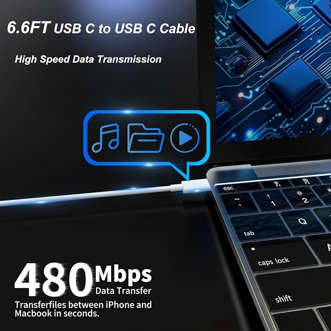 Mac Book Pro Charger 118W USB C Laptop Charger Power Adapter | Fit MacBook Pro/Air/Neo 13 14 15 16 inch, M1 M2 M3 M4, iPad Pro and All Type C Port Devices, 6.6 Ft USB C to C Cable - Image 6
