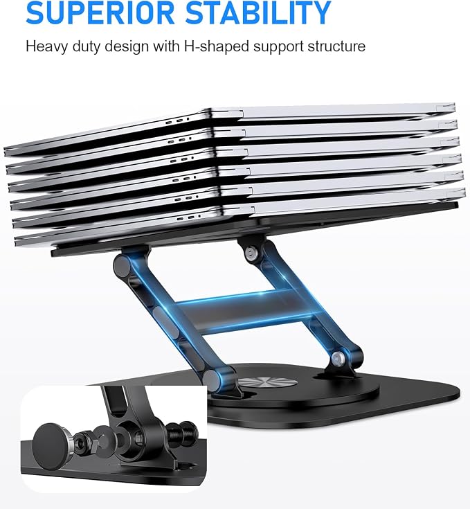 AOEVI Adjustable Laptop Stand with 360 Rotating Base, Stable Computer Stand for Laptop Ergonimic Foldable Laptop Riser for Desk Compatible with MacBook Pro/Air Notebook up to 16 Inches, Black - Image 3