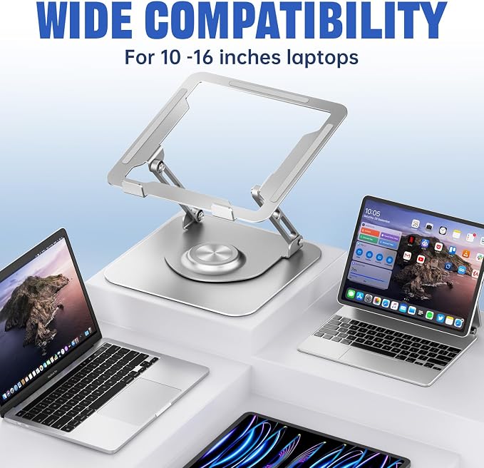 Laptop Stand for desk(360°Rotating),Aluminum laptop Riser for 10-16"Laptops | Adjustable Multi-Angle Ergonomic Laptop Stand, Foldable Portable for Home Office, Fits MacBook Air Pro Dell HP Laptops - Image 6