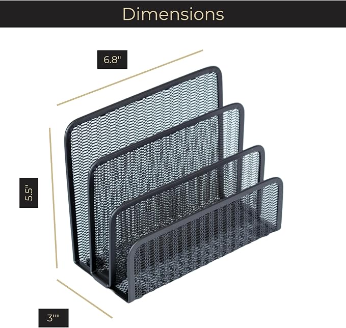 BLU MONACO Black Metal Mesh Letter Sorter | 3-Slot Mail Organizer for Desk, Office & Home | Vertical File & Envelope Holder with Non-Slip Base | Space-Saving Desktop Mail Organizer - Image 6