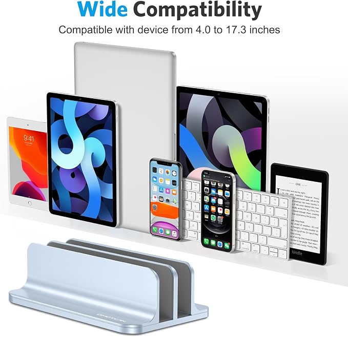 OMOTON Dual Vertical Desk Laptop Stand Holder, Fits MacBook Air, Sky Blue | Aluminum Laptop Storage Rack for Desk, Adjustable Dock for Up to 17.3 in. Gaming Laptop, Space-Saving Desk Organizer - Image 3
