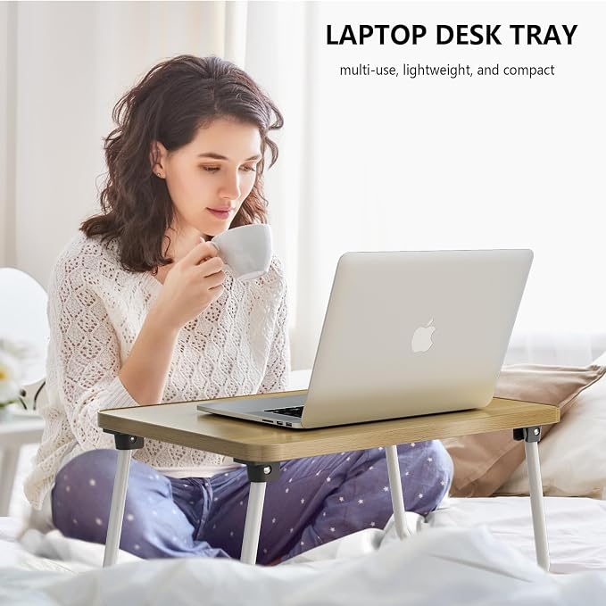 Foldable Lap Desk, Laptop Stand Bed Table Tray for Couch | Portable Breakfast Serving Tray, Lightweight Mini Lap Table, Works Great as Tablet Desk for Working, Reading & Writing,Beige - Image 2