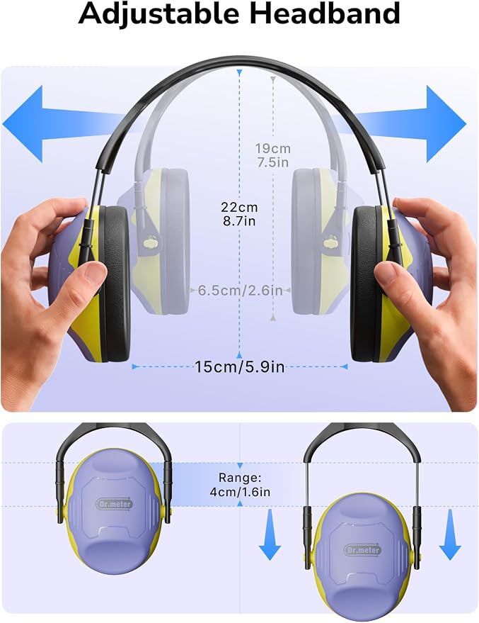 Dr.meter Noise Cancelling Headphones for Kids Adults Ear Protection C06 | NRR28dB Ear Protection Ear Muffs, Hearing Protection Earmuffs for Range, Mowing, Woodworking, Concerts Fireworks Monster Jam - Image 8