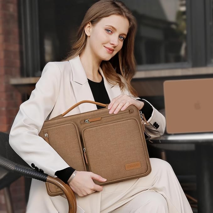 MOSISO 360 Protective Laptop Case 16 inch, 15-15.6 inch Laptop Sleeve | Compatible with MacBook Pro 16, HP Acer Dell Lenovo ASUS, Side Open Carrying Case with 4 Zipper Pockets, Mocha - Image 6