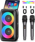Bluetooth Speaker with 2 Wireless Microphones - Big Party Speaker for Adults Kids Karaoke with Lights - Portable Rechargeable Floorstanding Speakers Support TWS/AUX/USB/TF Card for Home Party Gift by PWBSLAI