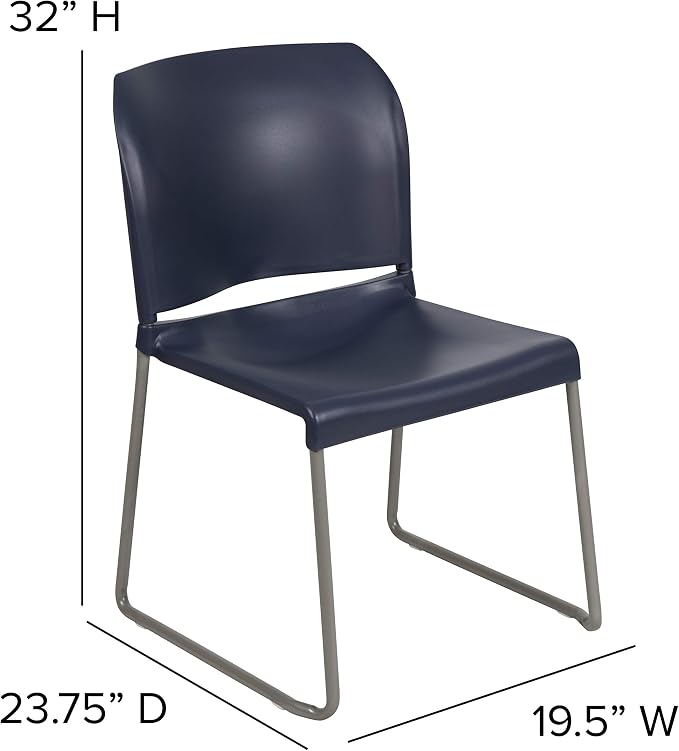 Flash Furniture Hercules Series Contoured Stacking Chairs for Waiting Rooms and Offices, Ergonomic Lobby Chairs with Curved Back, Set of 5, Navy | Sled Base, Powder Coated, Contoured, 880 LBS. Weight Capacity - Image 2