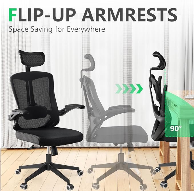 Office Chair (07Black, Chair) | 360° Swivel Adjustable Lumbar Support & Flip-Up Armrests capacity 300 lbs capacity - Image 6