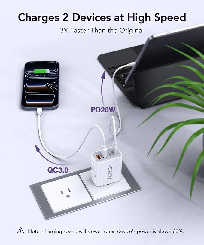 3 Pack Fast Charging Block, 40W 4-Port Charger Cube Power Brick Plug Box Base Adapter for iPad/Pro/Mini, Compatible with iPhone 13/14/15/16/17,Galaxy, Motorola,Sony, Google Pixel, Tablet - Image 3