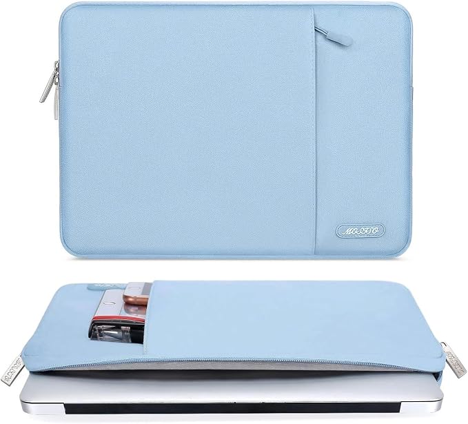 MOSISO Laptop Case 14 inch, Laptop Sleeve Bag with Pocket | Compatible with HP Lenovo Dell ASUS Acer, HP Stream, Dell Latitude, Polyester Vertical Computer Bag, Air Blue - Image 2