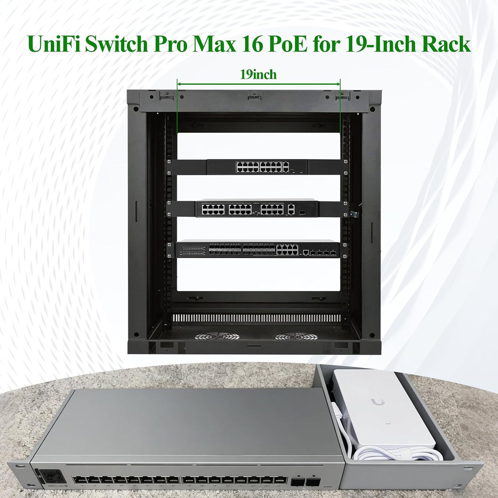 Rack Mount for UniFi Switch Pro Max 16 PoE, 19-Inch Server Rack Shelf, 1U Secure Network Switch Mount with Enhanced Airflow - Image 3
