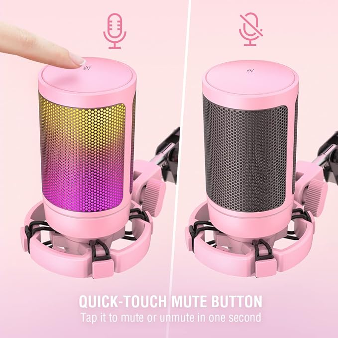 FIFINE A6T Pink Gaming USB Condenser Microphone Kit for Podcast Streaming | Mute Button, RGB Indicator, Gain Control, Boom Arm & Pop Filter, for PC/PS5/Mac Streaming Discord Twitch Podcasts - Image 2