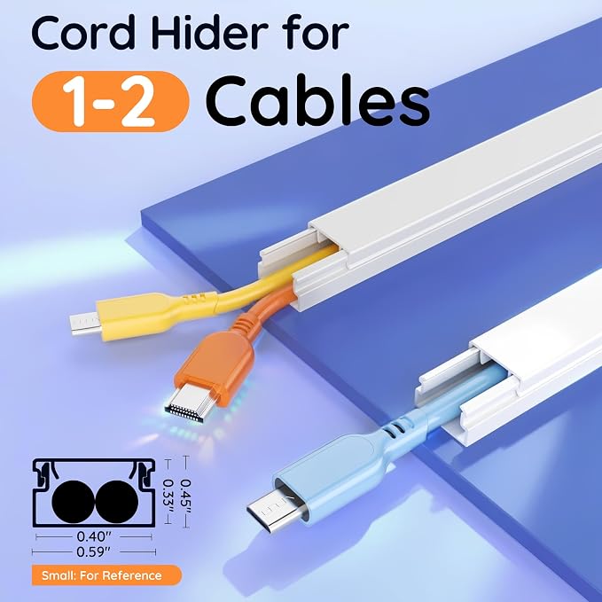 Delamu 236in Cord Hider, Professional Cable Cover Kit for Wall, TV Wire Hider for Wall Mounted TV, Raceway Cover on Management Wires, Cable Concealer, 0.59'' H x 0.40'' W, White - Image 3