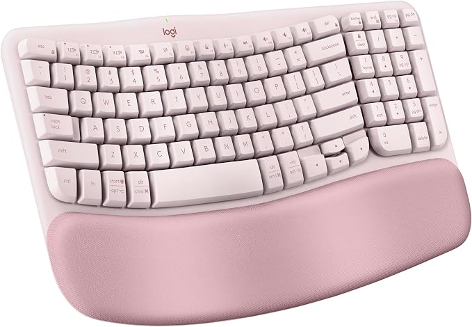 Logitech Wave Keys Wireless Ergonomic Keyboard - Rose | Cushioned palm rest, comfortable natural typing, Easy-Switch, Logi Bolt Receiver, Multi-OS, Windows/Mac by Unknown