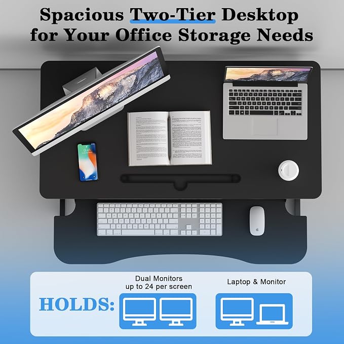 AQQHSAIN Standing Desk Converter 36 Inch Wide Sit to Stand Converter Desk Height Adjustable Riser with Keyboard Tray Laptop and Dual Monitor Desktop Workstation Riser for Home Office Computer - Image 6