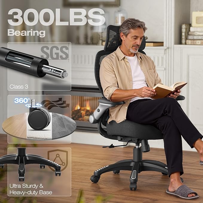 X100 Ergonomic Mesh Office Chair, Big and Tall Home Desk Chair with 5D Flip-Up Arms, Adjustable 3D Lumbar Support, Gaming & Executive Computer Chair - Image 7