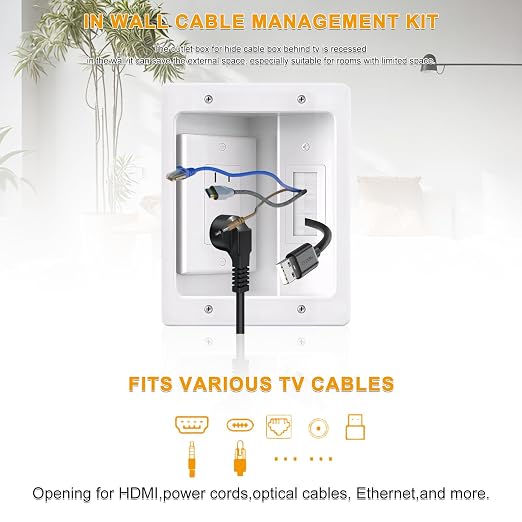 Recessed TV Outlet for in Wall Management Kit Set Box-Two-Hole Socket,TV Wall Kit Hider Box Fits All Plugs - Image 6