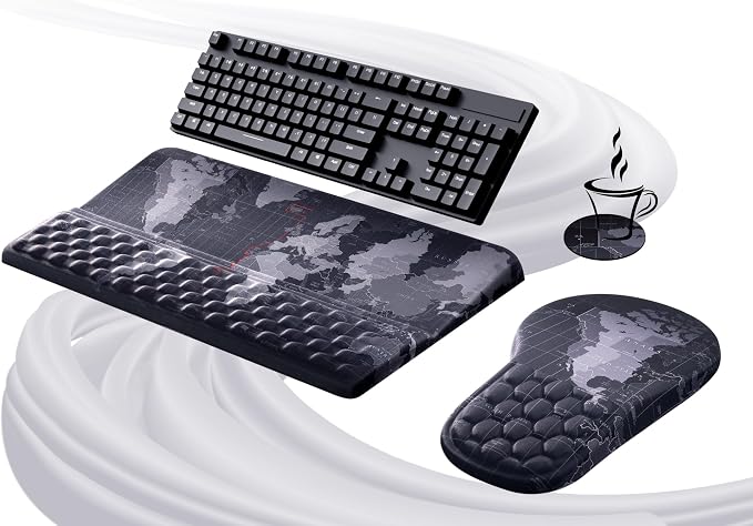 Ospelelf Ergonomic Mouse Pad and Keyboard Stand Wrist Rest Set, Memory Foam Comfort, Pain Relief for Typing, Office Desk Accessories, Map by OspelelfOfficeSupplies