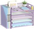 5-Tier Desk Organizer with File Holder, Paper Organizer for Desk, Purple | 5 Letter Trays and Vertical File Holder with Metal Mesh Frame for Papers Folders Books and Mail in Office Home or School by SUPEASY