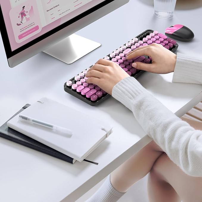 MOFII Wireless Keyboard and Mouse Combo, 2.4GHz Retro Typewriter Keyboard Full Size, Cute Wireless Mice, USB Dongle Plug and Play, for Laptop, PC, Desktop, Windows (Black Pink Gradient Color) - Image 6
