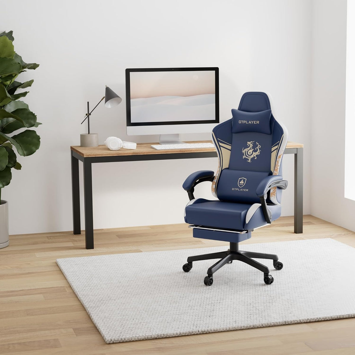 GTPLAYER Gaming Chair with Bluetooth Speakers and Footrest, Dragon Series Video Game Chair ，Heavy Duty, Ergonomic, Esports Computer Office Chair Blue (Royal Blue) - Image 2