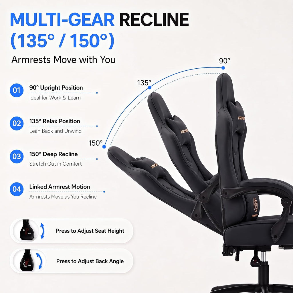 Desk Computer Gaming Chair - High Back Ergonomic Office Chair with Footrest and Lumbar Support, Swivel Comfy Home Gamer Video Game Chairs with Pocket Spring Cushion for Adults (Black) - Image 7