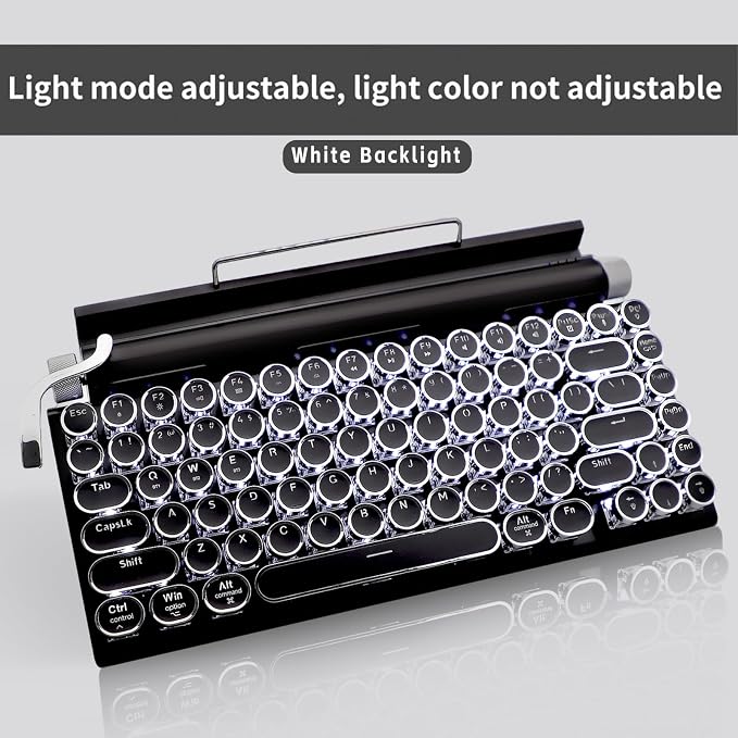 Adventurers Typewriter Style Retro Mechanical Keyboard, White Backlight, 83 Key Bluetooth 5.0 Blue Axis Compatible with Desktop, Laptop, Mac and Mobile, Black, 12.3 x 6.6 x 1.6 Inches - Image 6