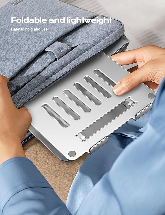 LOXP Aluminum Laptop Stand, Adjustable Laptop Stand for Desk Foldable | Portable Laptop Riser, Ergonomic Computer Notebook Holder for Desk, Office Desk Accessories (10-15.6'') - Silver - Image 8