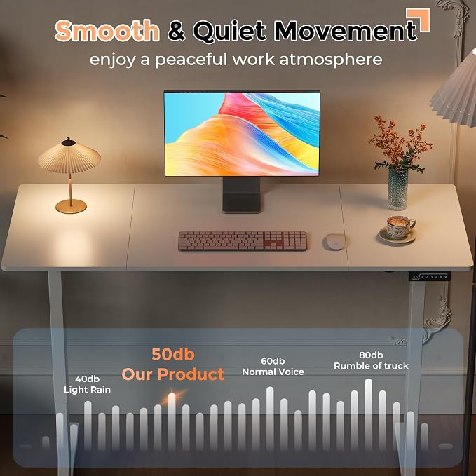 59"×24" Large Electric Standing Desk, Sit Stand Desk, White | 3 Memory Preset Height Adjustable Desk with 2 Hooks for Home Office & Gaming, Heavy Duty Computer Desk with Spliced Tabletop - Image 7