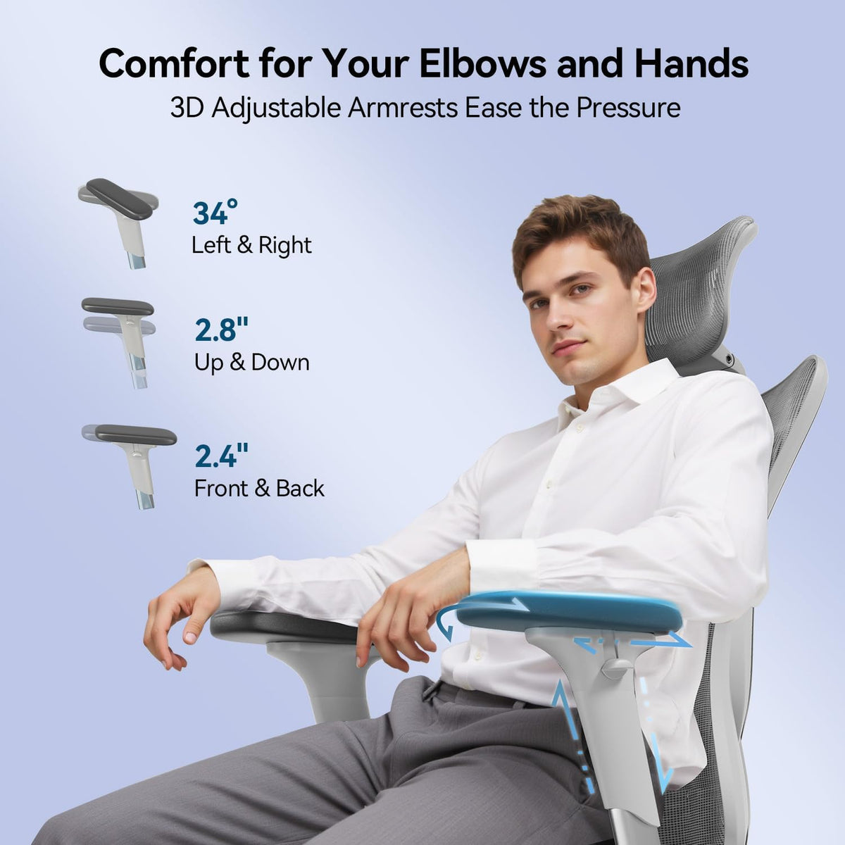 SIHOO M57 Ergonomic Mesh Office Chair, High Back Home Desk Chair with 3D Armrests, Lumbar Support and Adjustable Headrest, Comfortable Computer Chair, Hold 330 LBS-2 Packs-Light Grey - Image 6
