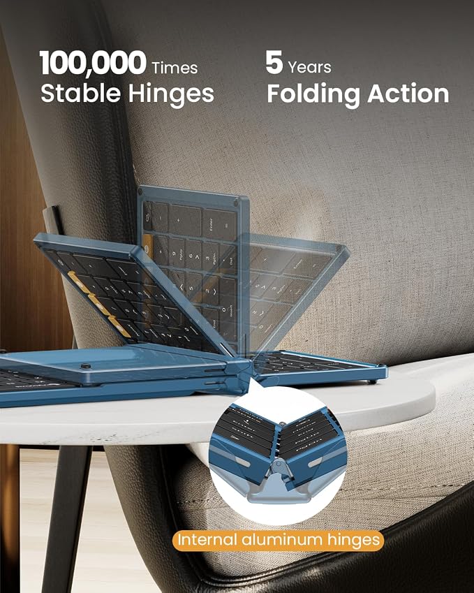ProtoArc XKM01 Full-Size Foldable Keyboard Mouse Combo for Travel - Blue | 105-key keyboard, slim mouse, hard case and phone stand; 3-device Bluetooth & 2.4G switching, for travel office use - Image 2