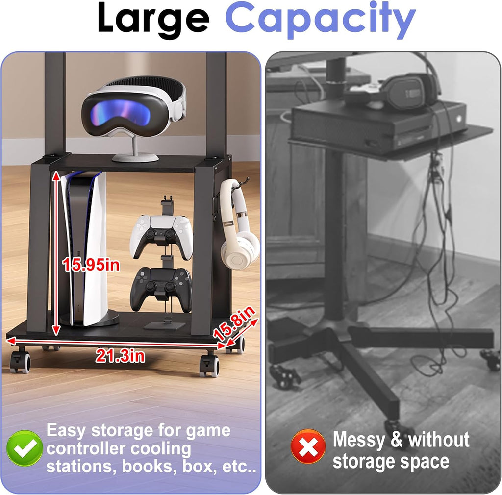 Rolling TV Stand on Wheels for 23-60Inch Flat/Curved Screen TVs,Tilt Mobile TV Cart with 2 Shelves,Portable TV Stand with Adjustable Height Holds up to 50lbs for Indoor Outdoor Max VESA 400x400mm - Image 7