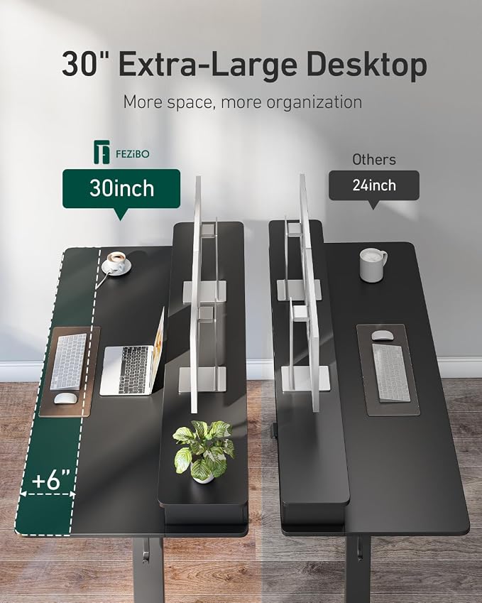 CubiCubi 60" x 30" Standing Electric Desk with Drawers, Black | Height Adjustable Workstation, Computer Sit Stand Up Office Table with Large Storage Shelf, 4 Drawers and 2 Hooks - Image 6