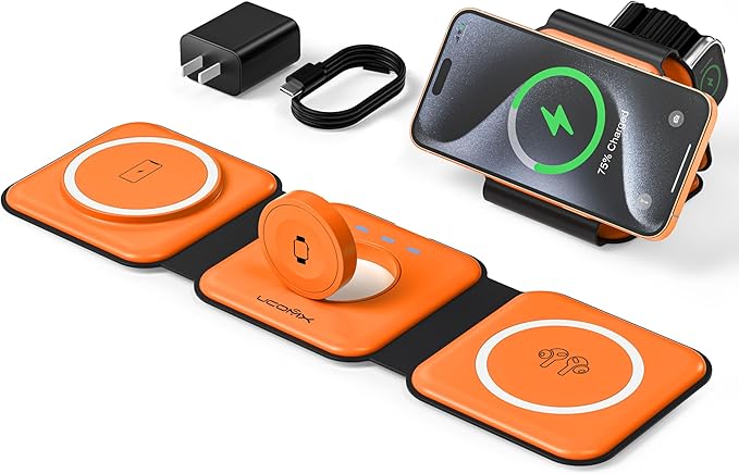 3 in 1 Charging Station for Multple Devices,Foldable 3 in 1 Wireless Charger for Travel,Nano Wireless Charging Station for iPhone16 15 14 13 12 Pro Max/Watch 10 9 8 7 6 5 4 3 Ultra/AirPod Pro by UCOMX