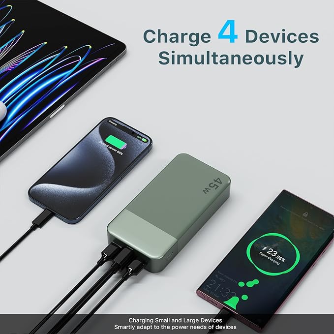 NOBIS Portable Charger 45W 20000mAh Power Bank Fast Charging | 2C+2A Battery Pack with C to C Cable, Battery Bank with Digital Display for iPhone Android Laptop etc - Image 4