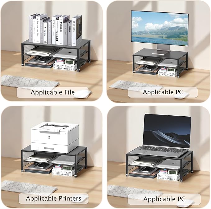 2-Tier Computer Monitor Stand Riser, Laptop Stand for Desk, Desk Organizer for Office, Home and School Supplies, Black - Image 4