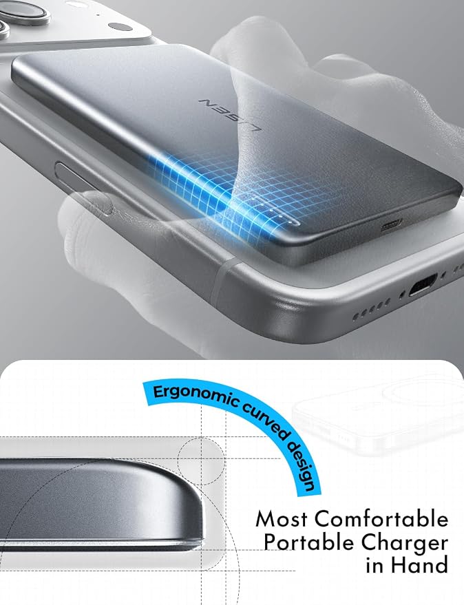 LISEN Qi2 15W Ultra Slim MagSafe Battery Pack,5000mAh Fast Charging MagSafe Power Bank Slim Wireless,Slim Magnetic Portable Charger,Magnetic Power Bank for iPhone Air/17/16/15-12 Series,Pearl White - Image 7
