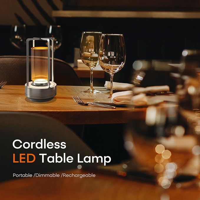 Rechargeable Cordless Small Metal Table Lamp, Stepless Dimming, 3-Color | Set of 2, 2600mAh Battery, Portable LED Desk Light, Cute, Suitable for Indoor/Outdoor/Restaurant/Bedroom/Bar/Coffee/Camping - Image 2