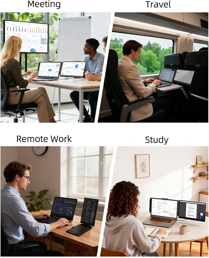 Laptop Screen Extender, 14" FHD 1080P IPS Dual Laptop Monitor Extender, Plug n Play Portable Travel Monitor for Laptops 13.3"-17" with HDMI/USB-A/Type-C, Compatible with Windows Mac Chrome Android - Image 7