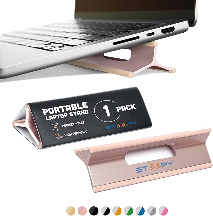 Steepy Portable Laptop Stand for Desk – Adjustable Height & Laptop Holder | Ergonomic Computer Stand for Cooling & Comfort – Slip-Proof, Sturdy Design – Universal Fit for 13-17 Inch Devices for Posture by Steepy