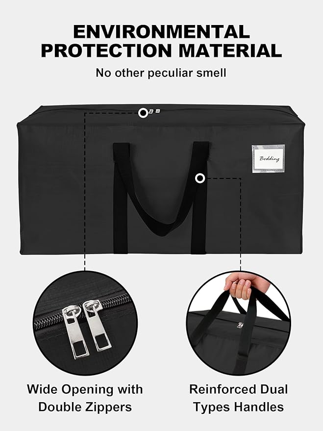 HOMESURE Supports 200lbs Heavy Duty Moving Bags - Strong Zipper & Wrap-Around Handles - Water-Resistant Storage Totes, Durable Alternative to Moving Boxes - 40 Pack - Black - Image 7