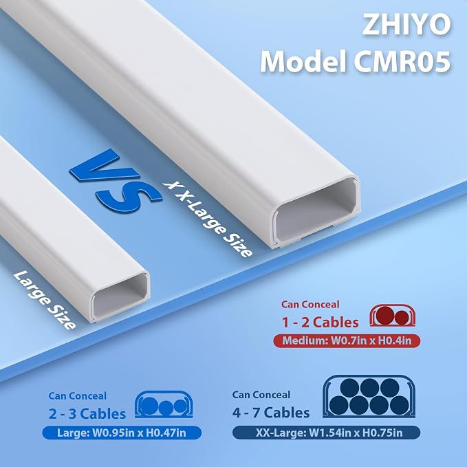 ZhiYo 32" Cord Covers for 4-7 Wires on Wall, Beige, 1.54" W x 0.75" H | Paintable TV Cord Hider for Wall-Mounted TVs, Self-Adhesive Wire Cover for Walls, Easy Installation, 2 Pack (16" Each) - Image 7