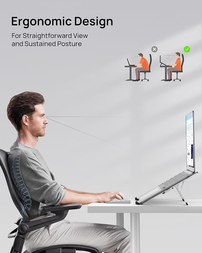 【Innovative & Ultra Compact】SODI Foldable Laptop Stand for Desk, Lightweight Portable Tablet Holder for Business Travel, Cafe, 6 Level Height Adjust Computer Holder for MacBook, Tablet 10-16", Silver - Image 6