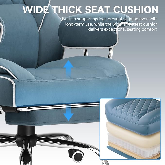 GTPLAYER Gaming Chair,Office Chair with Pocket Spring Lumbar Support, Ergonomic Comfortable Wide Office Desk Computer Chair with Outward Fixed Soft Armrests and Footrest (Fabric, Blue) - Image 8
