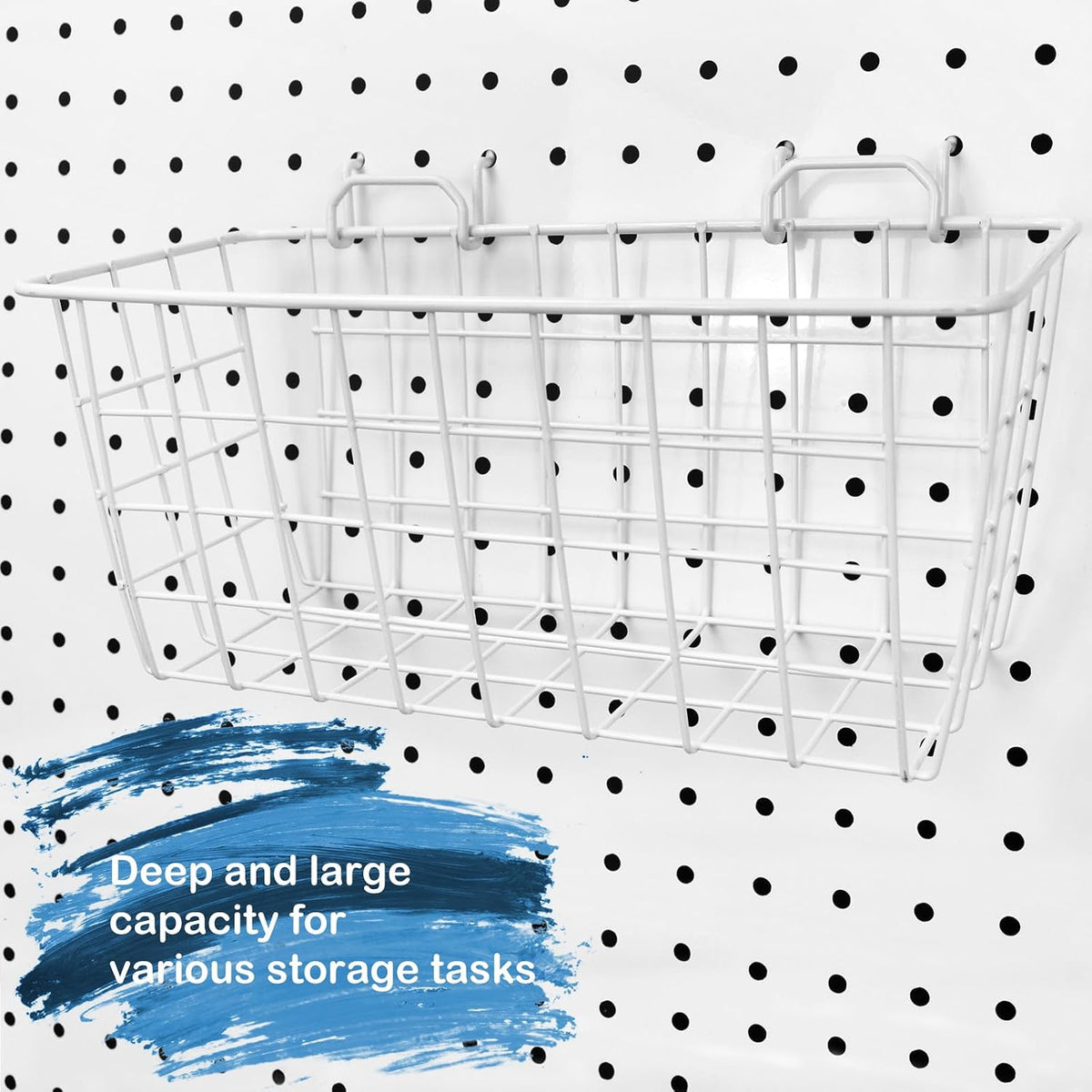 Pegboard Baskets 2 Pack Peg Board Metal Shelves Organizers (Medium, White) - Image 5