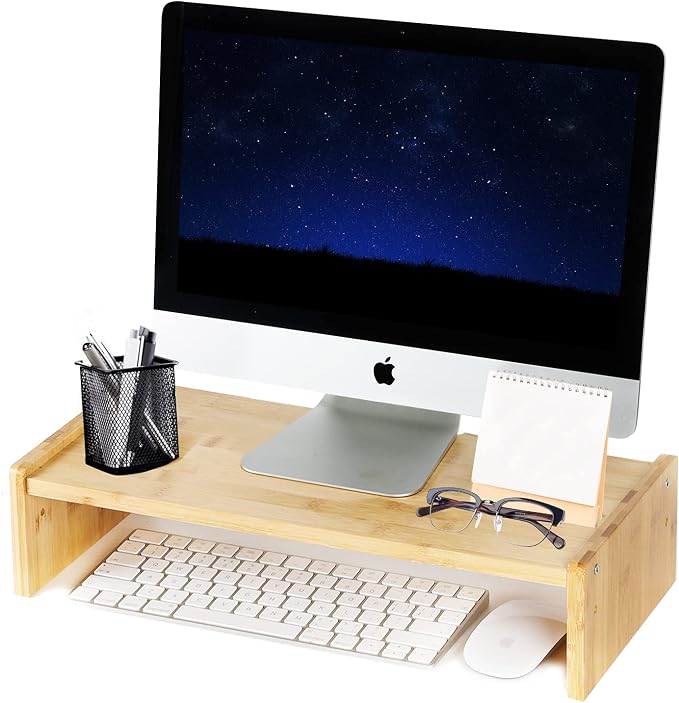 Solid Wood Monitor Stand Riser, Monitor Riser with 2 Adjustable Height, 15.8 inch Computer Riser for Computer, iMac, PC, Printer, Computer Monitor Stand for Home & Office, Natural by KINLINK